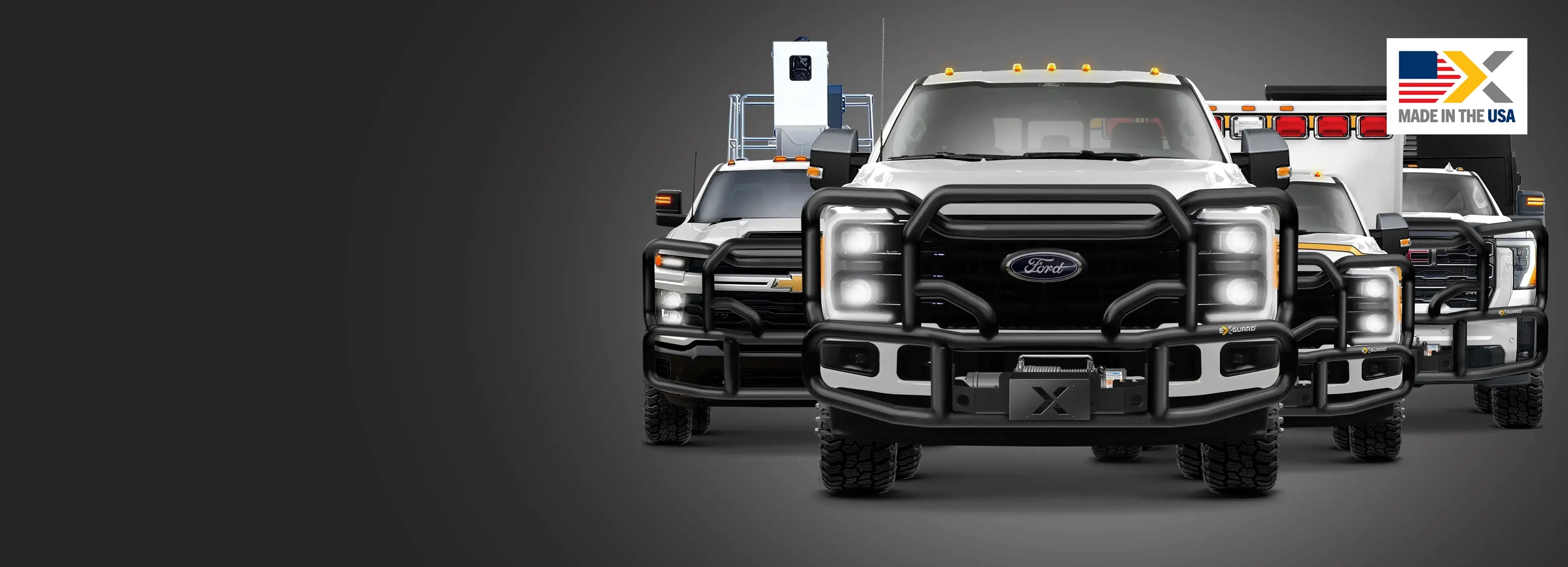 Ex-Guard for Pickups - Ford, Chevy and GMC on a dark background.
