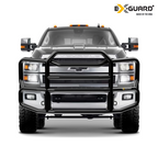 Front view of a black Chevrolet truck with a white background