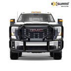 Front view of a GMC truck with a black grille guard on a white background