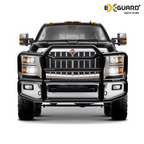 Black International CV pickup truck with  Ex-Guard Grille guard, chrome details on a white background