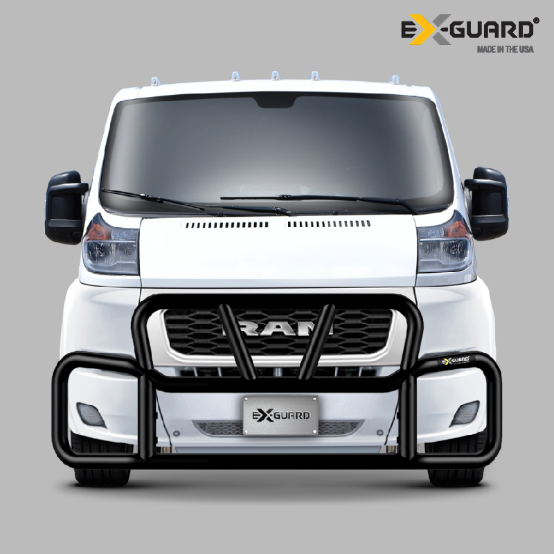 White RAM van with black grille and bumper on a gray background