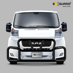 White RAM van with black grille and bumper on a gray background